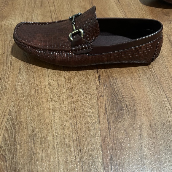David Stone Brown Men’s Size 10 Woven Faux Leather Horsebit Loafers Moccasins - Picture 4 of 10